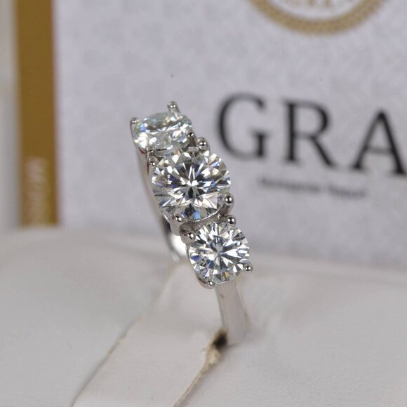 Certified 2.0ct 3 Stone Brilliant Cut Moissanite Engagement Ring - Picture 2 of 9